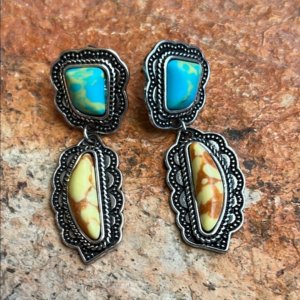Western Faux Turquoise & Jasper Earrings
